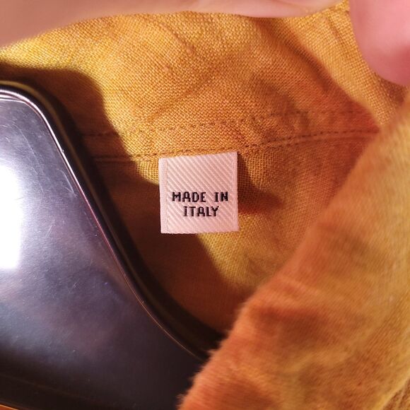 Billy Reid Linen Shirt Mens Medium Yellow Mustard Standard Fit Italy - Picture 10 of 12